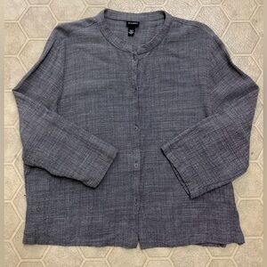 Women’s Large Eileen Fisher Salt & Pepper Linen Blend Mandarin Collar Blazer